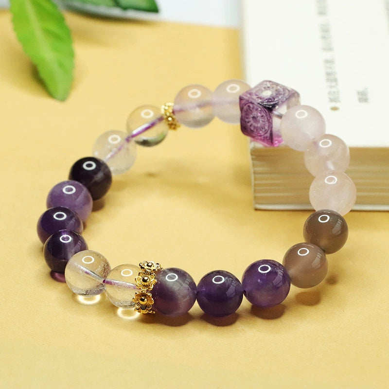 Nine Purple Li Fire Amethyst & Rose Quartz Bracelet