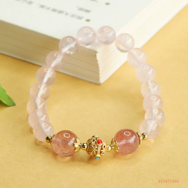 Rose Quartz & Strawberry Quartz Healing Bracelet - For Love, Harmony, and Personal Charm