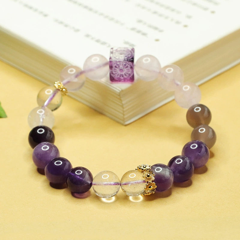 Nine Purple Li Fire Amethyst & Rose Quartz Bracelet