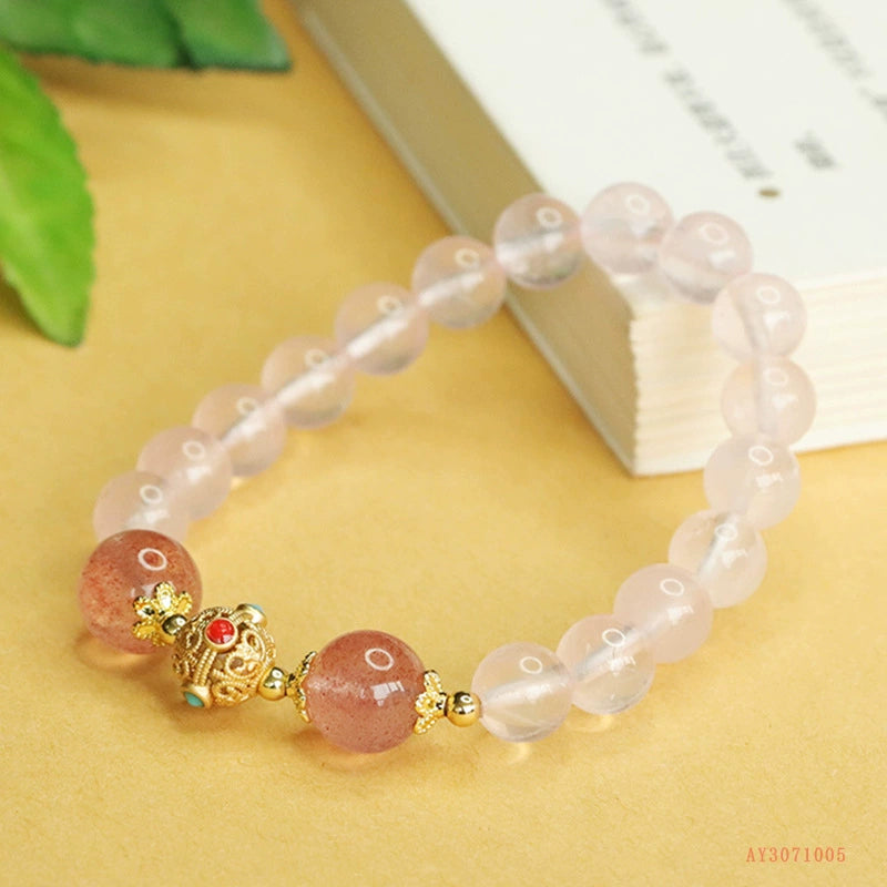 Rose Quartz & Strawberry Quartz Healing Bracelet - For Love, Harmony, and Personal Charm