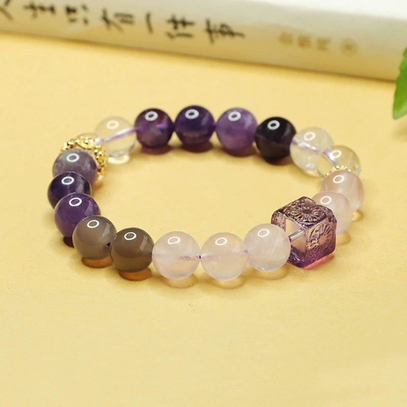 Nine Purple Li Fire Amethyst & Rose Quartz Bracelet