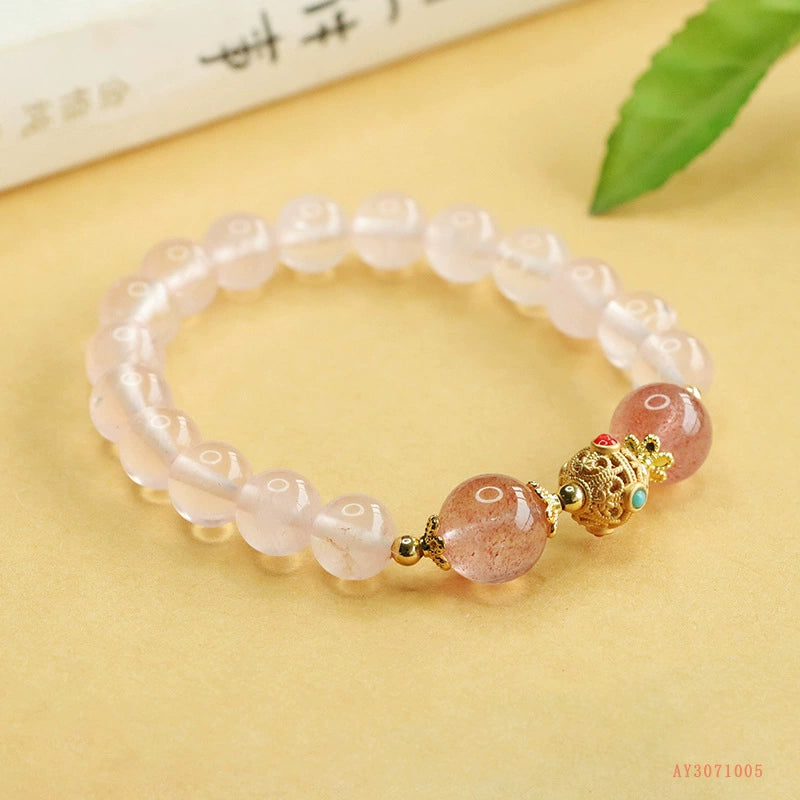 Rose Quartz & Strawberry Quartz Healing Bracelet - For Love, Harmony, and Personal Charm