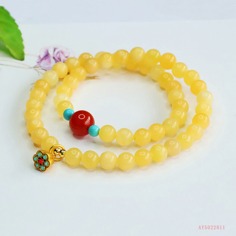 Beige Jade & Red Agate Double-Loop Bracelet