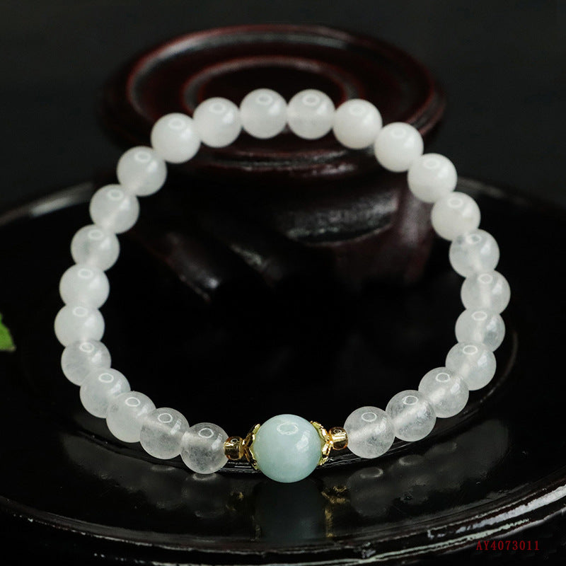 Golden Silk Jade & Aquamarine Bracelet