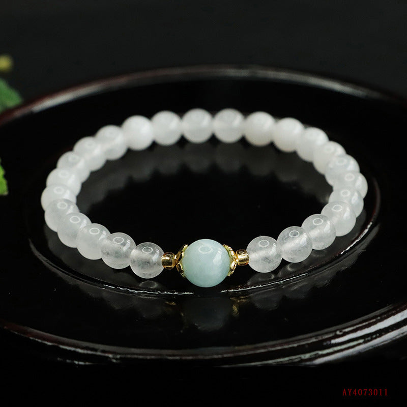Golden Silk Jade & Aquamarine Bracelet