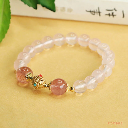 Rose Quartz & Strawberry Quartz Healing Bracelet - For Love, Harmony, and Personal Charm