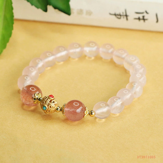 Rose Quartz & Strawberry Quartz Healing Bracelet - For Love, Harmony, and Personal Charm