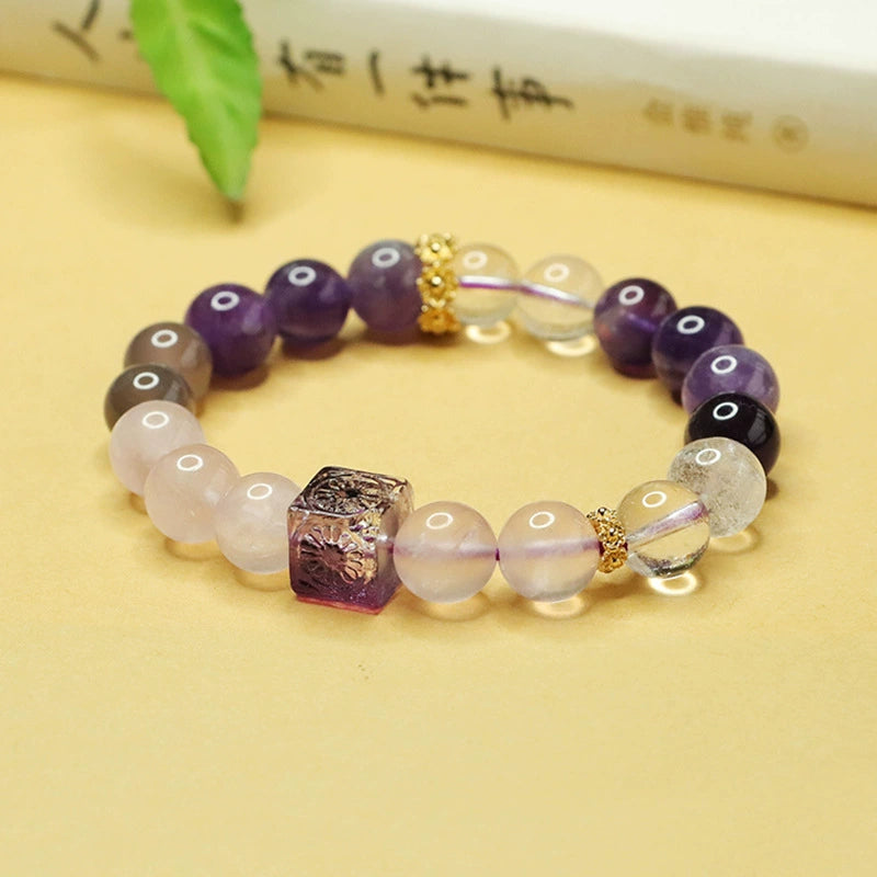 Nine Purple Li Fire Amethyst & Rose Quartz Bracelet