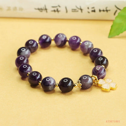 Lavender Amethyst & Four-Leaf Clover Charm Bracelet