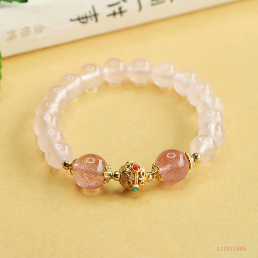 Rose Quartz & Strawberry Quartz Healing Bracelet - For Love, Harmony, and Personal Charm
