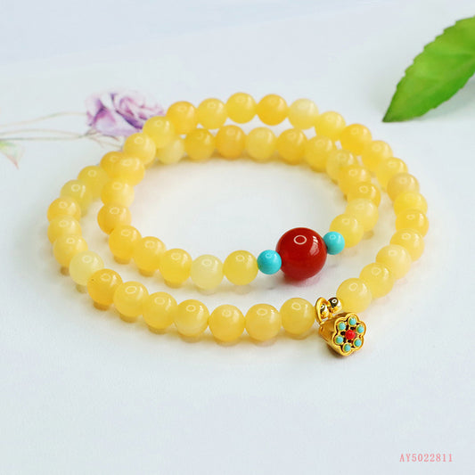 Beige Jade & Red Agate Double-Loop Bracelet