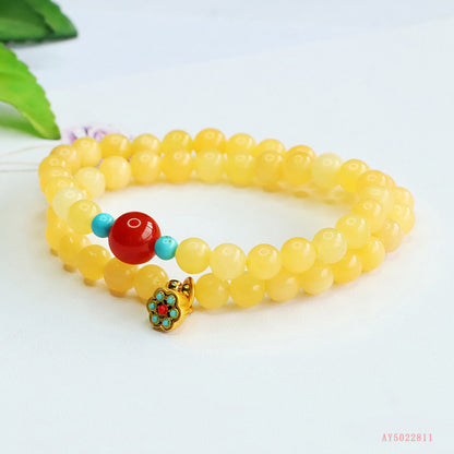 Beige Jade & Red Agate Double-Loop Bracelet