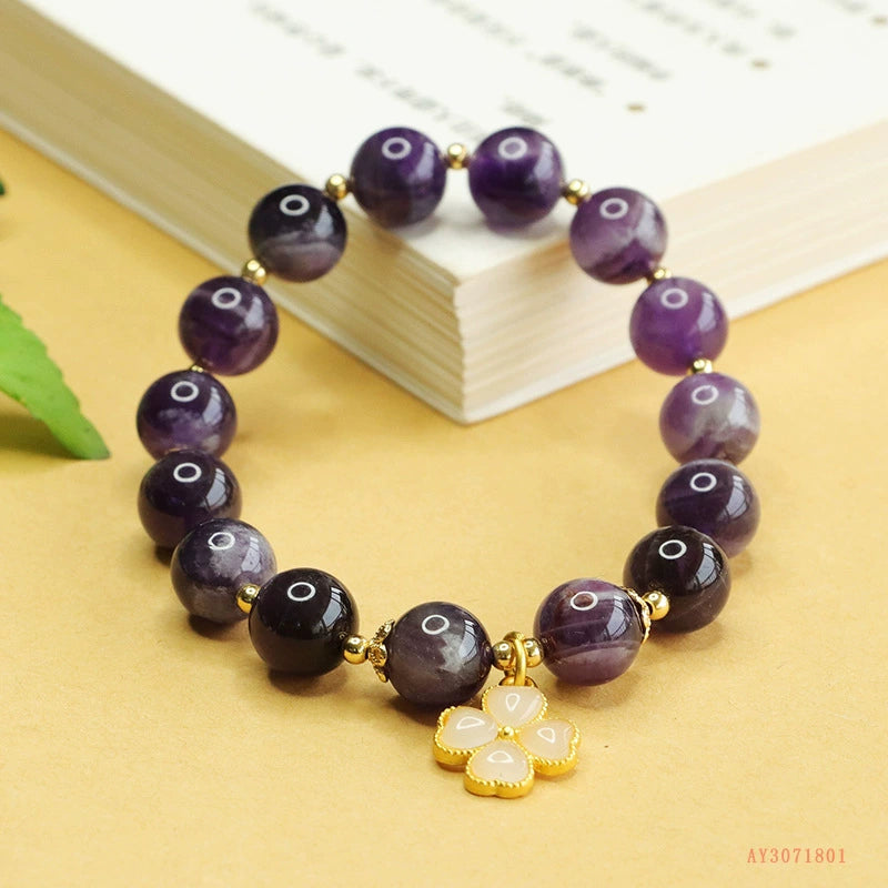 Lavender Amethyst & Four-Leaf Clover Charm Bracelet