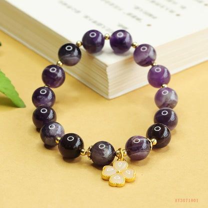 Lavender Amethyst & Four-Leaf Clover Charm Bracelet