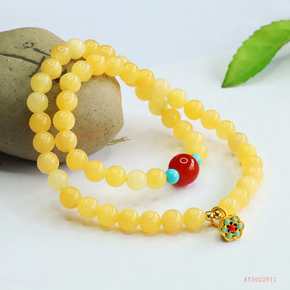Beige Jade & Red Agate Double-Loop Bracelet